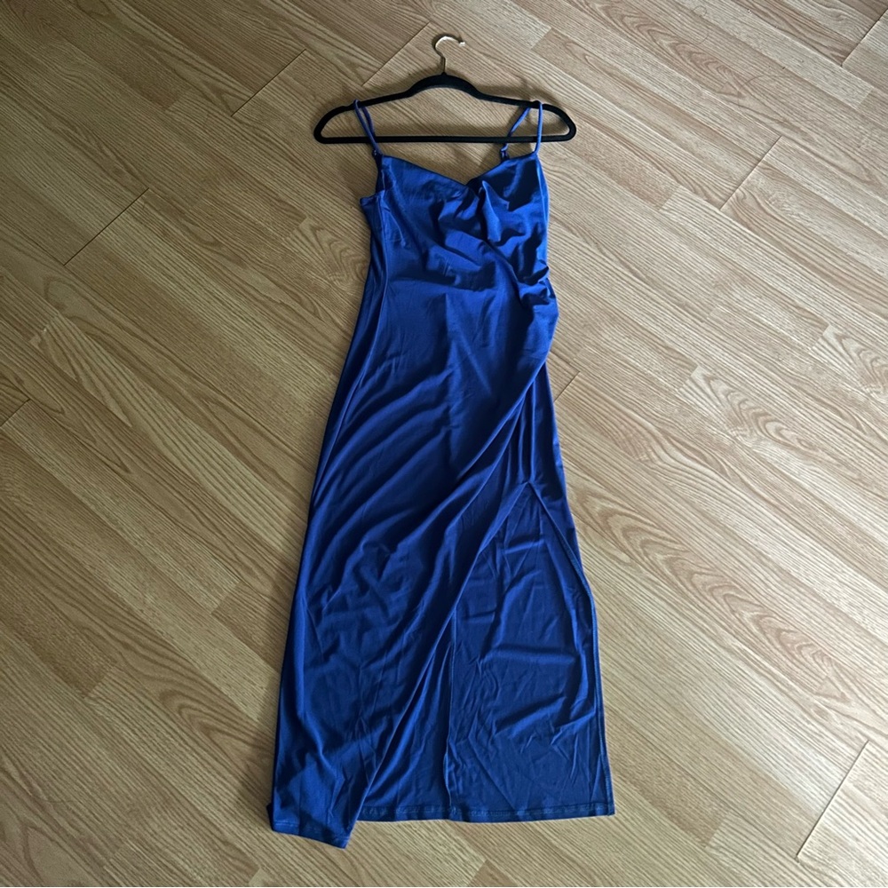 NWT Blashe LA Blue Cowl Neck Bodycon Split Dress Small